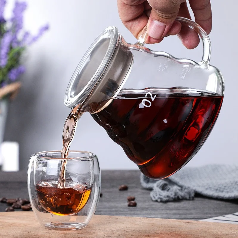 Coffee Equipment Accessories - เหยือกชงกาแฟขนาด350/600/800มล. ลายก้อนเมฆกาน้ำแก้วใสหม้อร่วมกันพร้อมฝาเครื่องชงกาแฟเอสเพรสโซอุปกรณ์เสริม